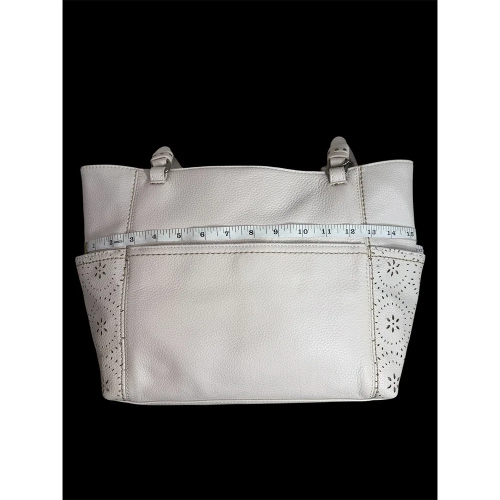 The Sak Sequoia Tote Beige Pebbled Leather Perforated Floral Tote Shoulder Bag